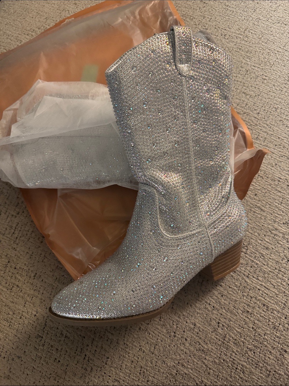 Sparkle Kids Silver Crystal Western Boots